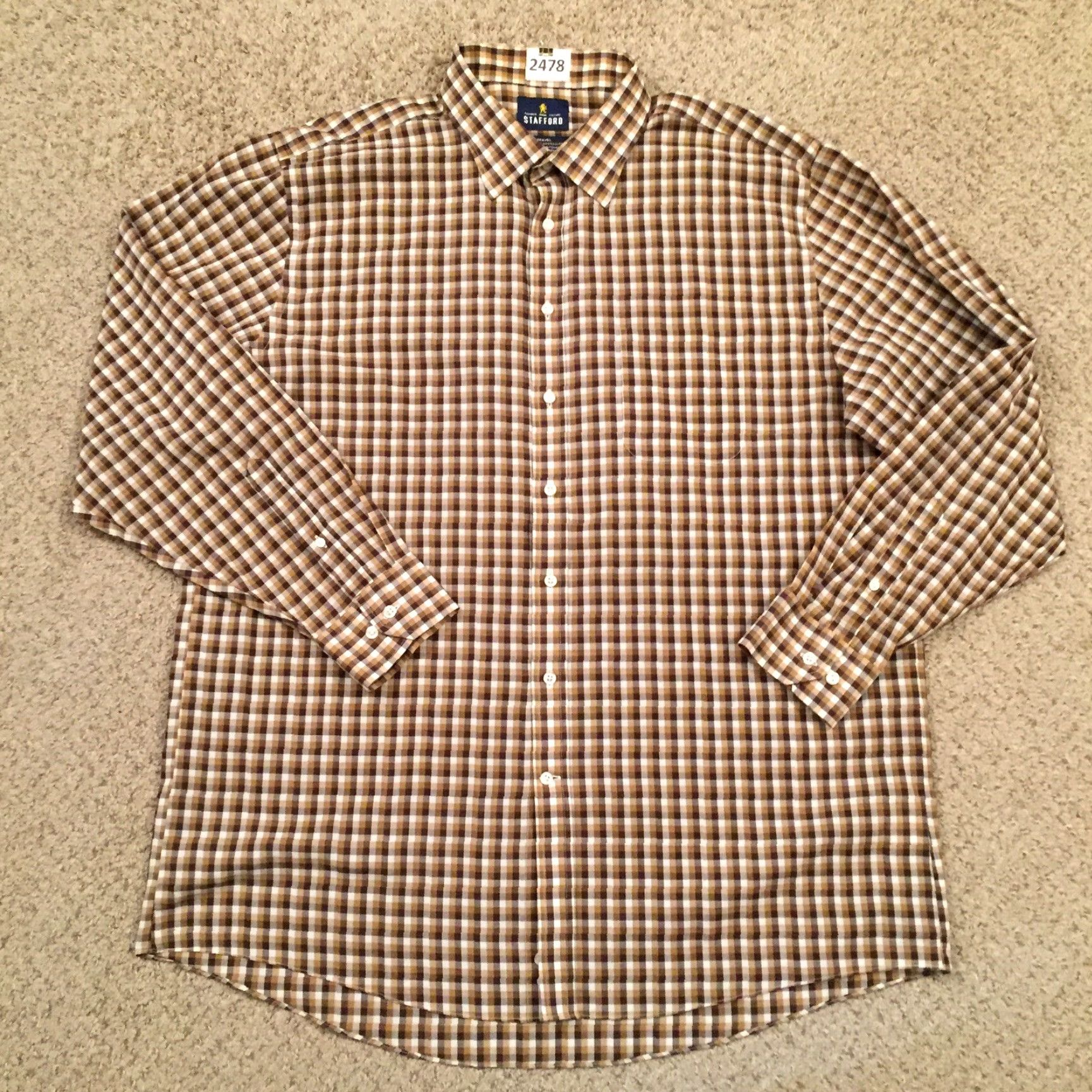 Stafford Stafford Shirt Mens 18 Brown Plaid Long Sleeve Button-Up Shirt Men Brown Plaid 18 Stafford Size US XXL / EU 58 / 5 - 2 Thumbnail
