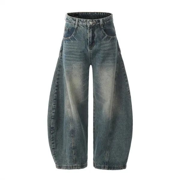 Japanese Brand VIBE Men's washed distressed loose wide-leg scimitar jeans Size US 33 - 1 Thumbnail