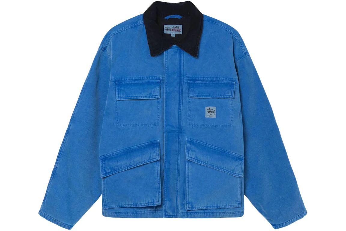 image of Stussy Washed Canvas Shop Jacket in Blue, Men's (Size Small)