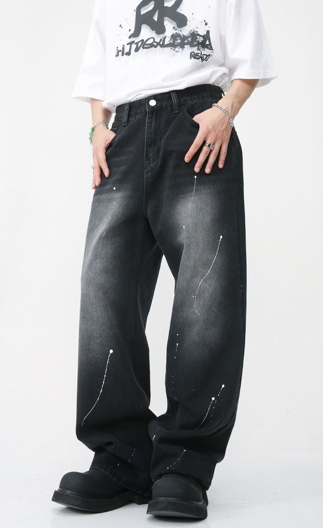 Japanese Brand Loose straight-leg custom painted denim trousers Size US 31 - 2 Thumbnail