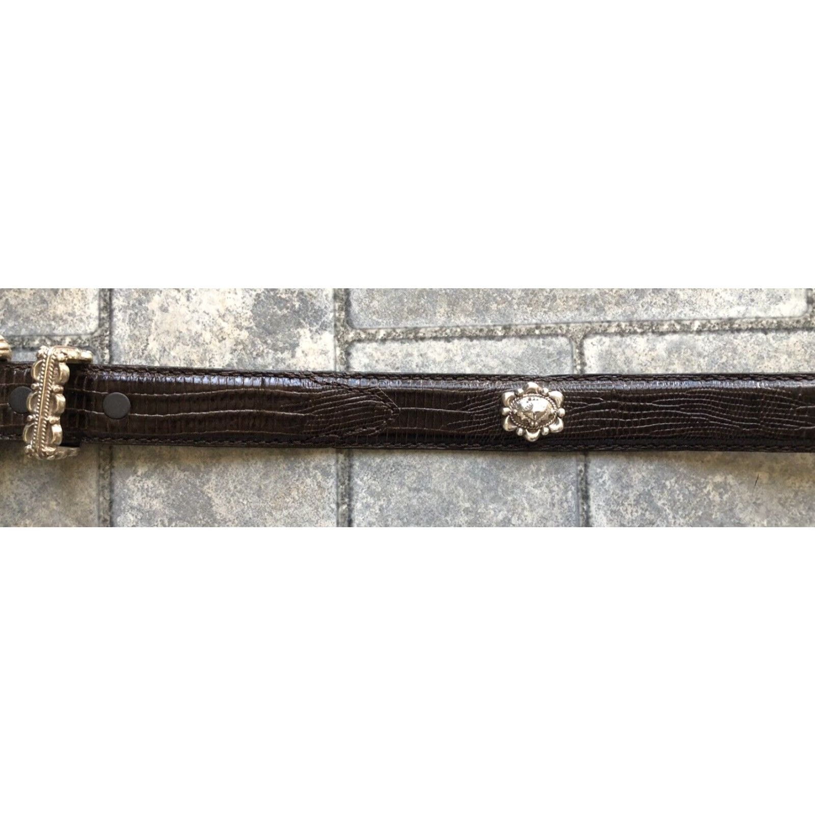 Buckle Black VINTAGE Crumrine Belt Women Chelsea Collections Black Leather Studded Buckle 41in L Size ONE SIZE - 4 Thumbnail