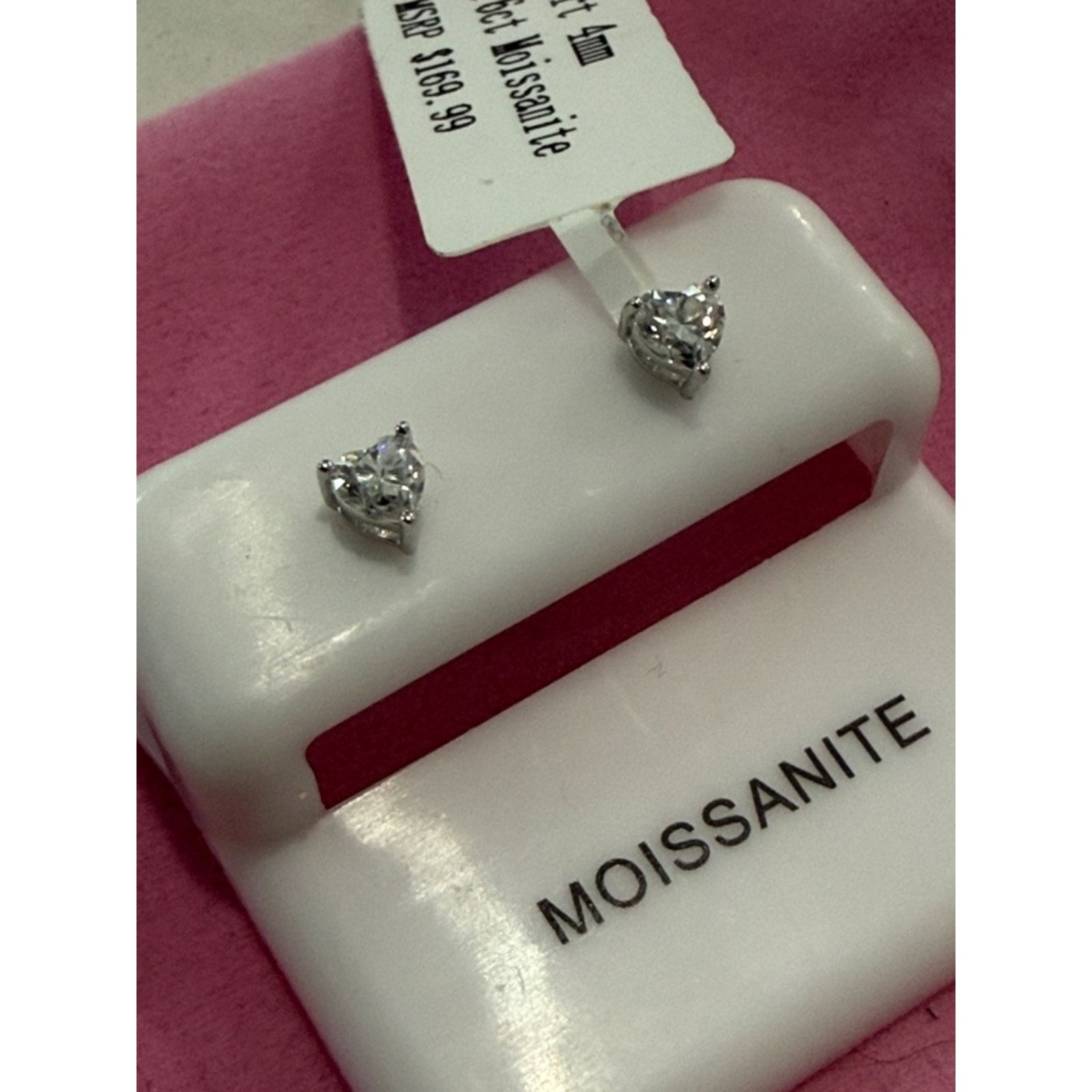 Custommade Heart Moissanite Studs Clear Crystal Sterling Silver .06 ct Size ONE SIZE - 4 Thumbnail