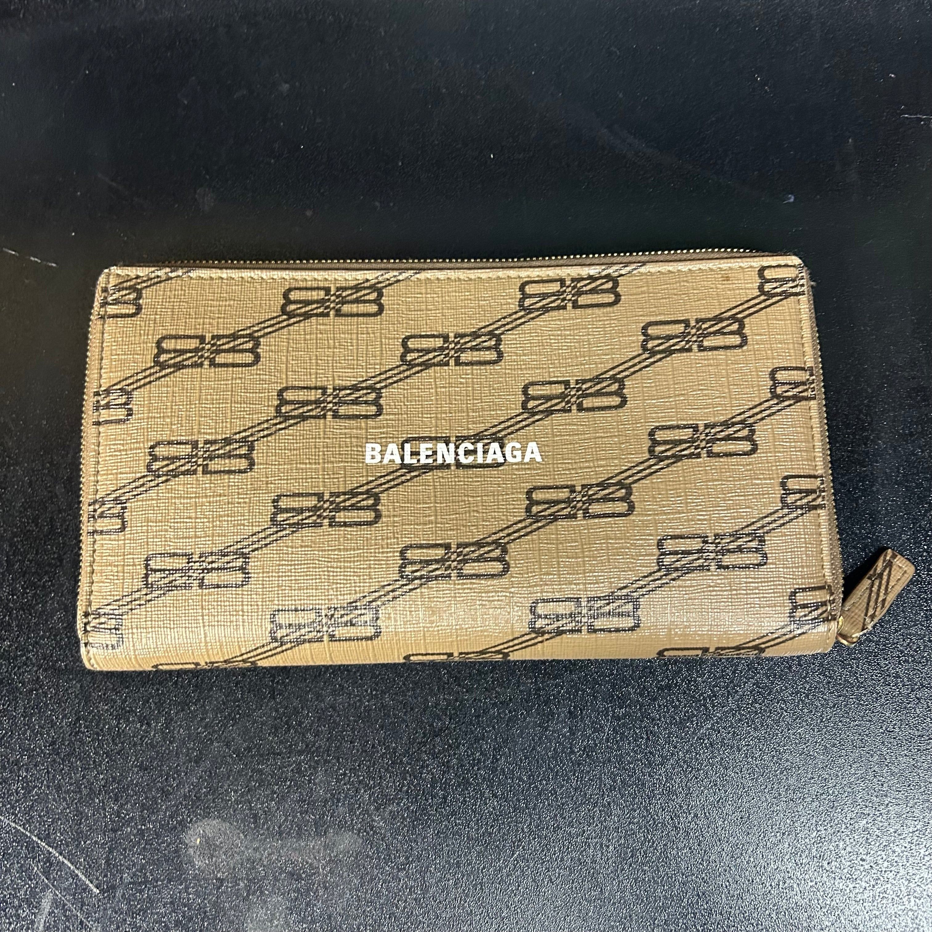 Balenciaga Brown Monogram Zip Around Clutch Bag