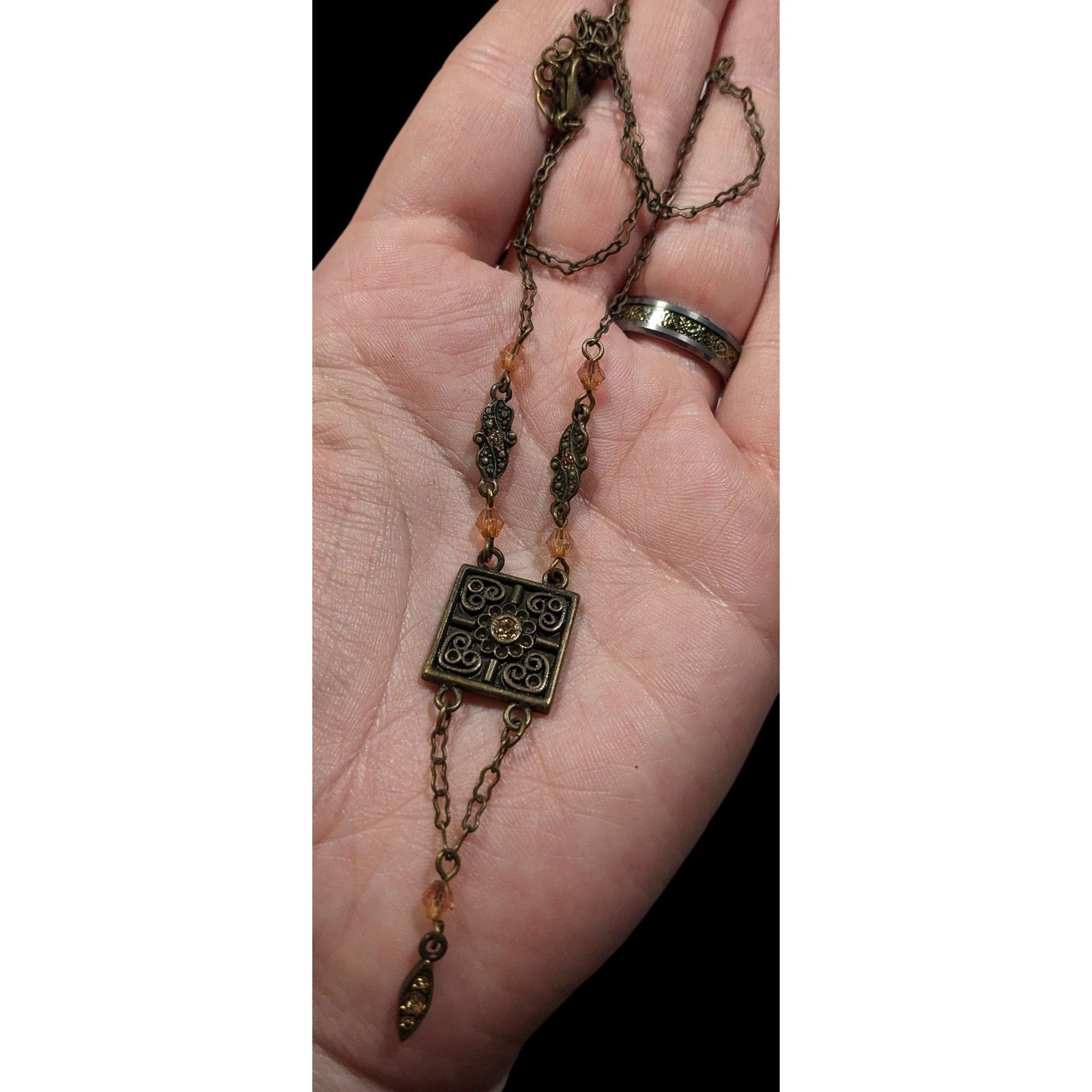 Other Vintage Floral Antiqued Gold Tone Necklace With Champagne Rh Size ONE SIZE - 5 Thumbnail