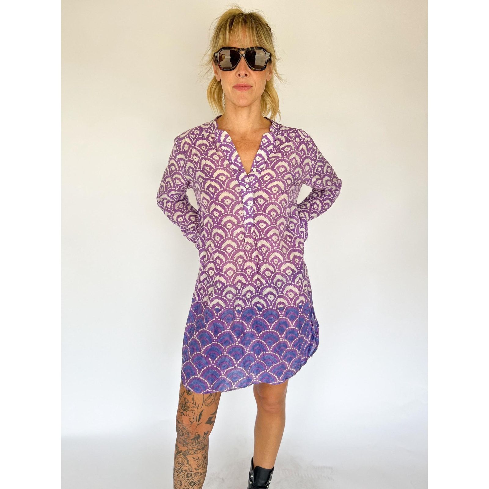 Other Indian Cotton Sheer Tunic Dres Geometric Print Kurti S/M Size M / US 6-8 / IT 42-44 - 2 Thumbnail
