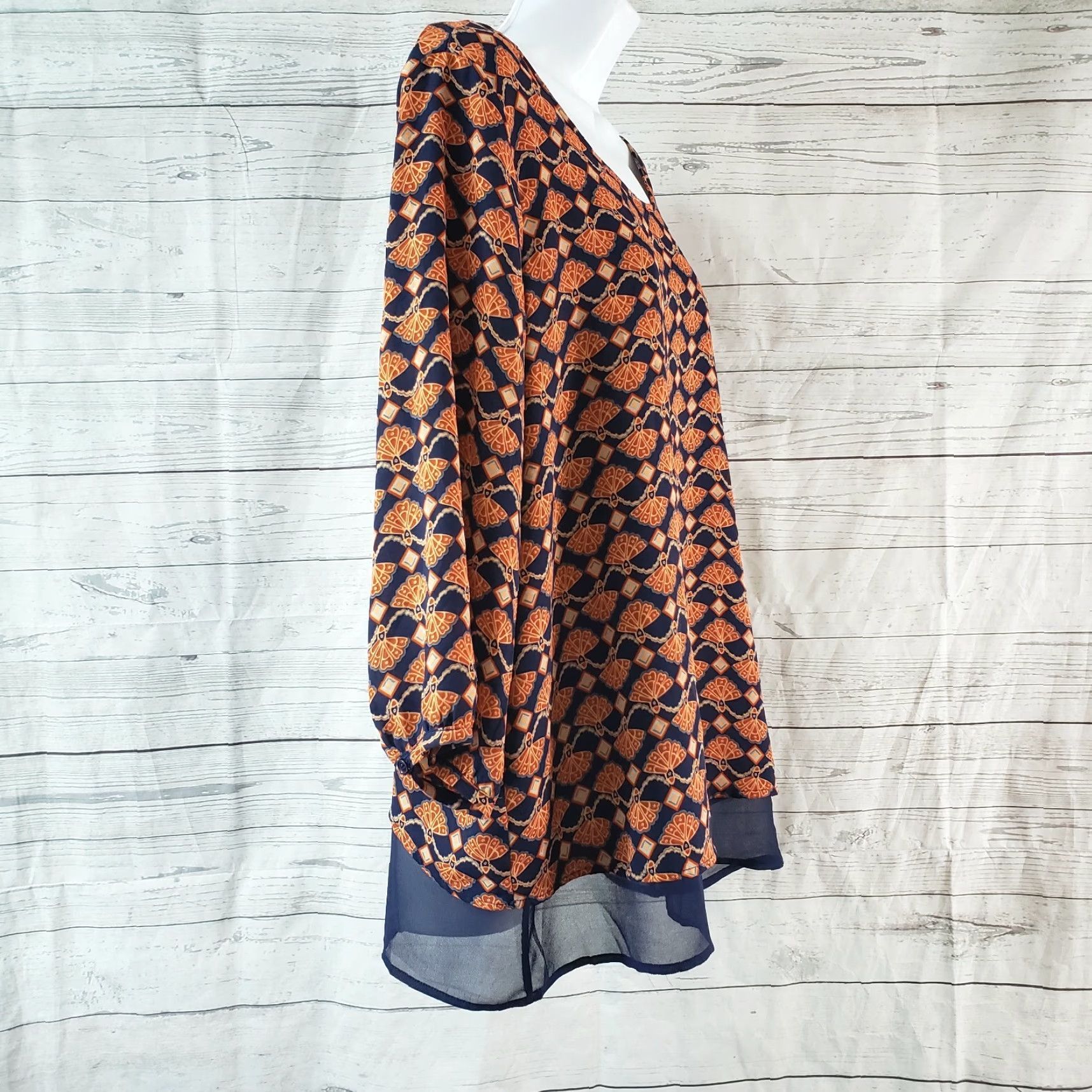 Vintage Pleione Womens Top Blouse 3/4 Sleeve L Orange Blue Adult Womens Size L / US 10 / IT 46 - 4 Thumbnail