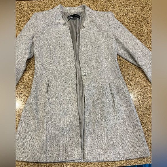 Zara Zara Gray Herringbone Long Coat Size S / US 4 / IT 40 - 1 Thumbnail