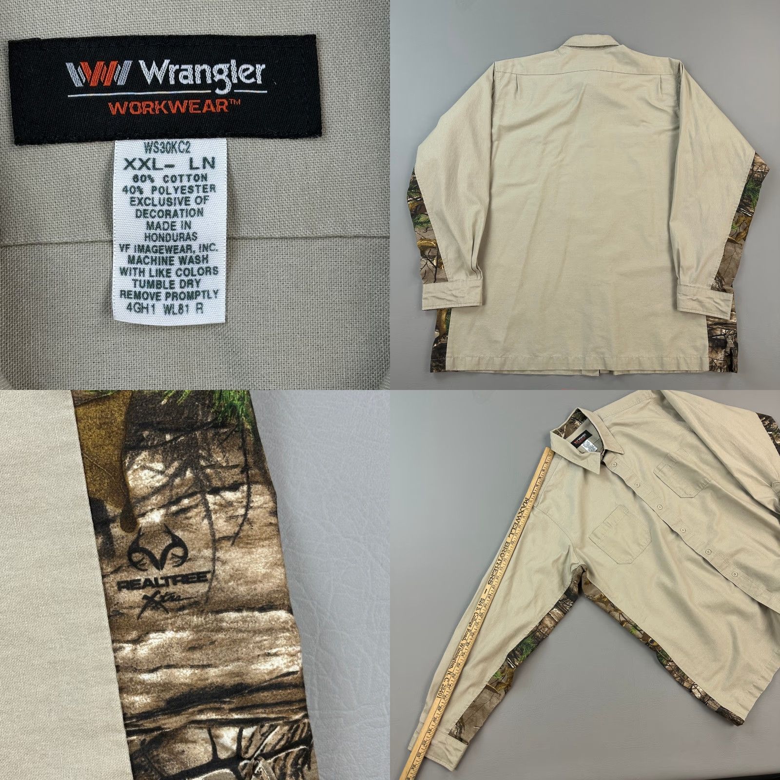 Wrangler Wrangler Workwear Shirt Mens 2XL Long Realtree Xtra Camo Outdoor Hunting Beige Cotton Polyester Button-Up Long Sleeve Vintage 90s Mens Size US XXL / EU 58 / 5 - 8 Thumbnail
