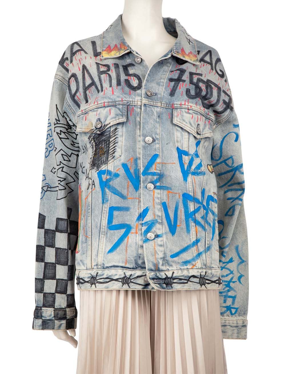 image of Balenciaga Blue Denim Graffiti Jacket, Women's (Size XS)