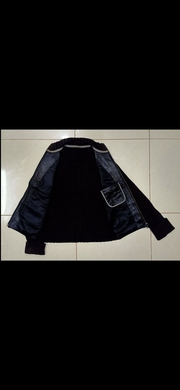 RENOMA Paris Sheepskin Leather Turtle Neck Knitwear Jacket