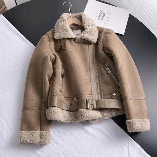 image of Vintage Suede Lamb Short Jacket Women in Brown (Size Medium)