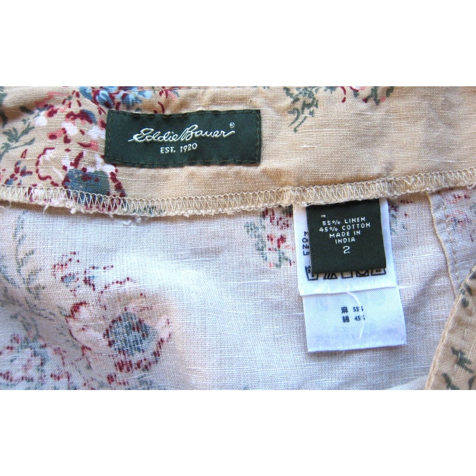Eddie Bauer Vintage Eddie Bauer Floral A-Line Skirt Women 2 Brown Linen Pink Green Blue Knee Length Zip 30" waist 24.5" hip 38" hip Mens? Size 26" / US 2 / IT 38 - 3 Thumbnail
