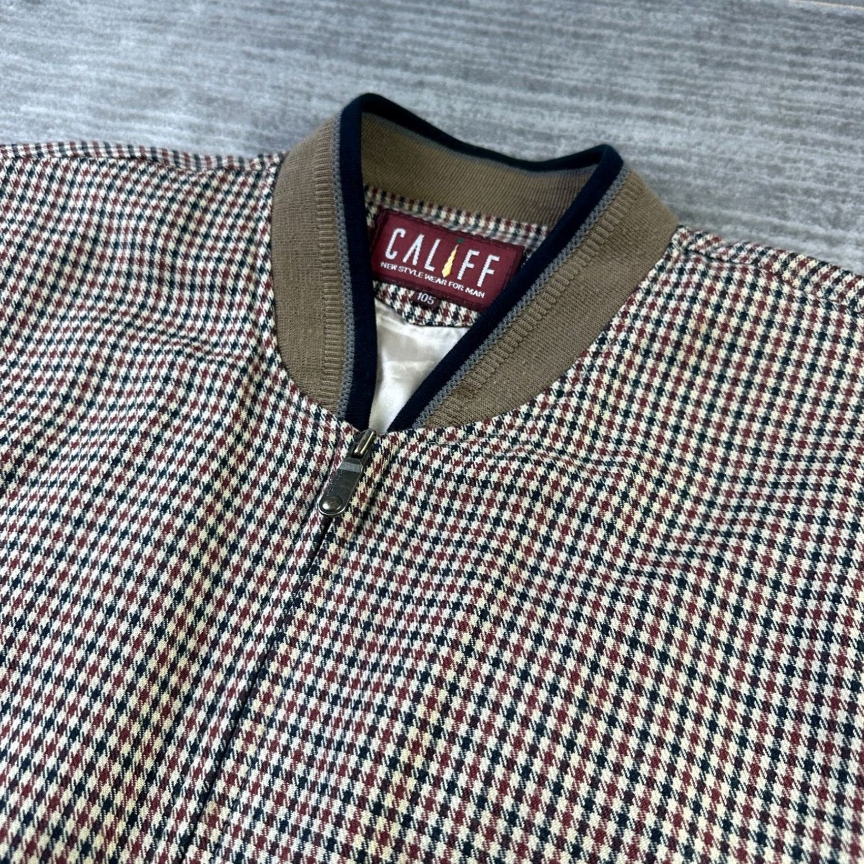 Vintage VINTAGE Califf Jacket Bomber Mens Large Brown Houndstooth Zip Plaid Size US L / EU 52-54 / 3 - 3 Thumbnail