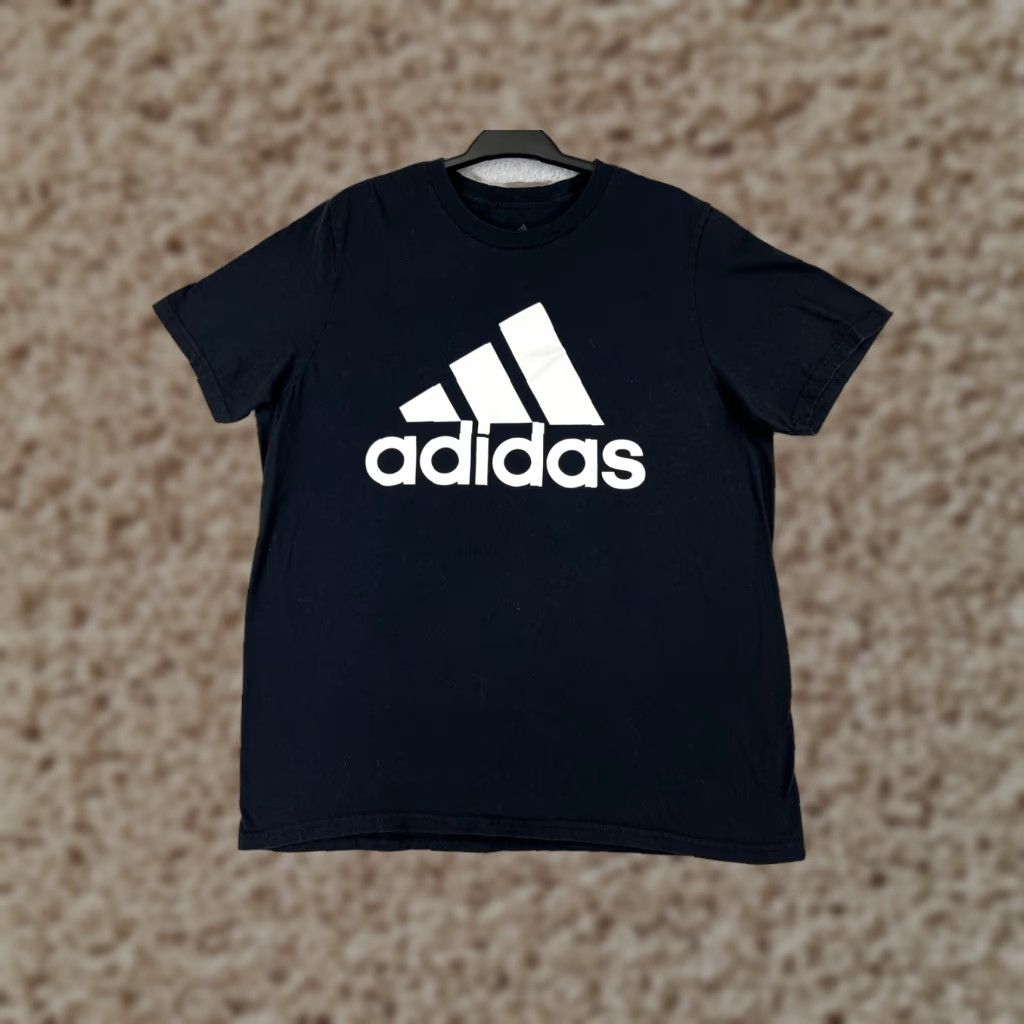 Adidas Adidas Shirt Mens Large Black Short Sleeve Crew Neck 100% Cotton Spellout Logo Size US L / EU 52-54 / 3 - 1 Thumbnail