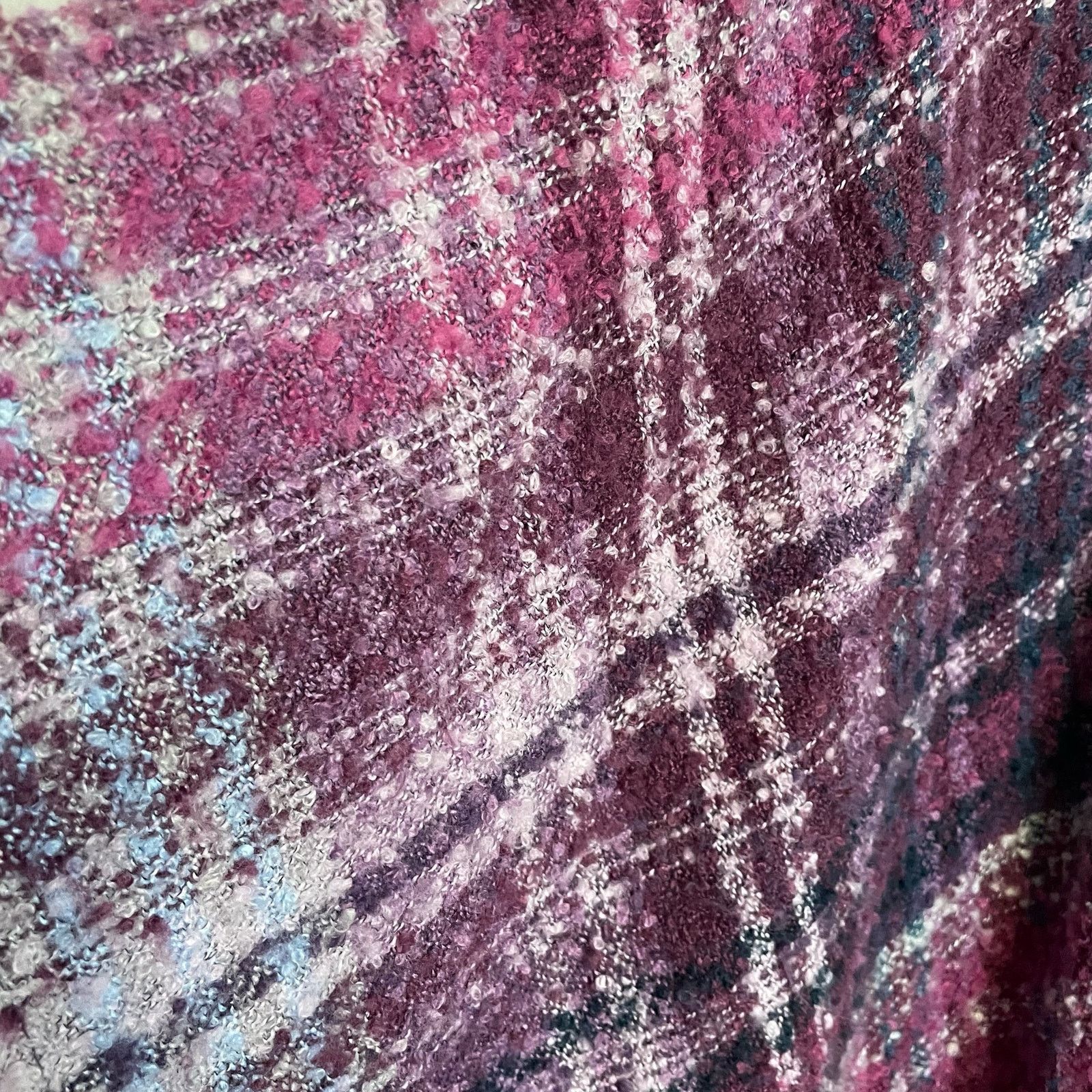 Woolrich Woolen Mills Woolrich Plaid Textured Cape OS Pink Purple Fringe Shawl Size ONE SIZE - 3 Thumbnail