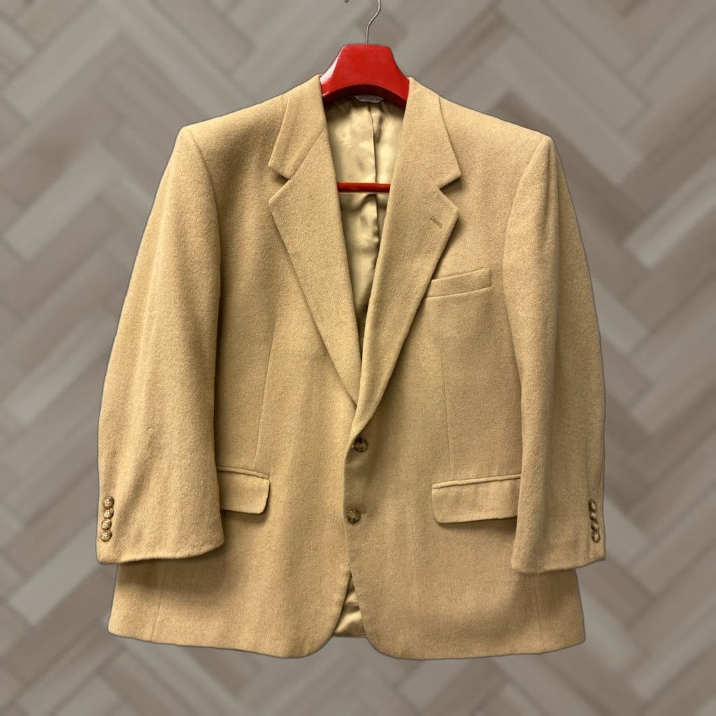 Bill Blass VINTAGE Bill Bass Men's Blazer Jacket 48 Tan Camel Hair Single-Breasted 2-Button Formal Casual Sport Size 48R - 1 Thumbnail