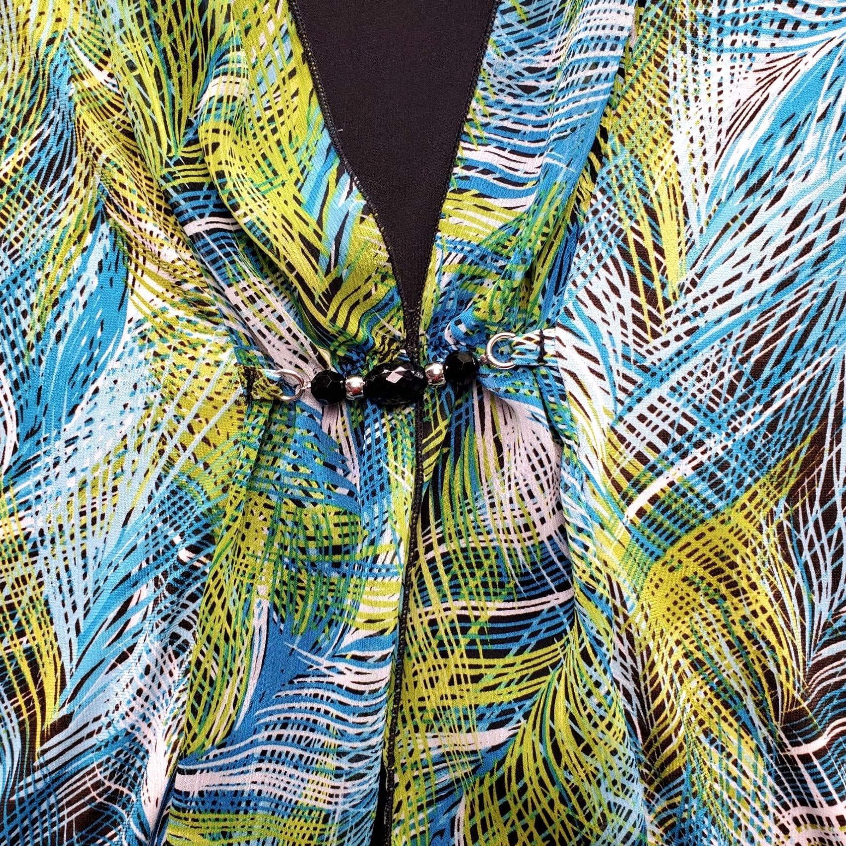 Element Elementz Blouse Top Womens Multicolor Tropical Print Cap Sleeve V-Neck Beaded Size M / US 6-8 / IT 42-44 - 3 Thumbnail
