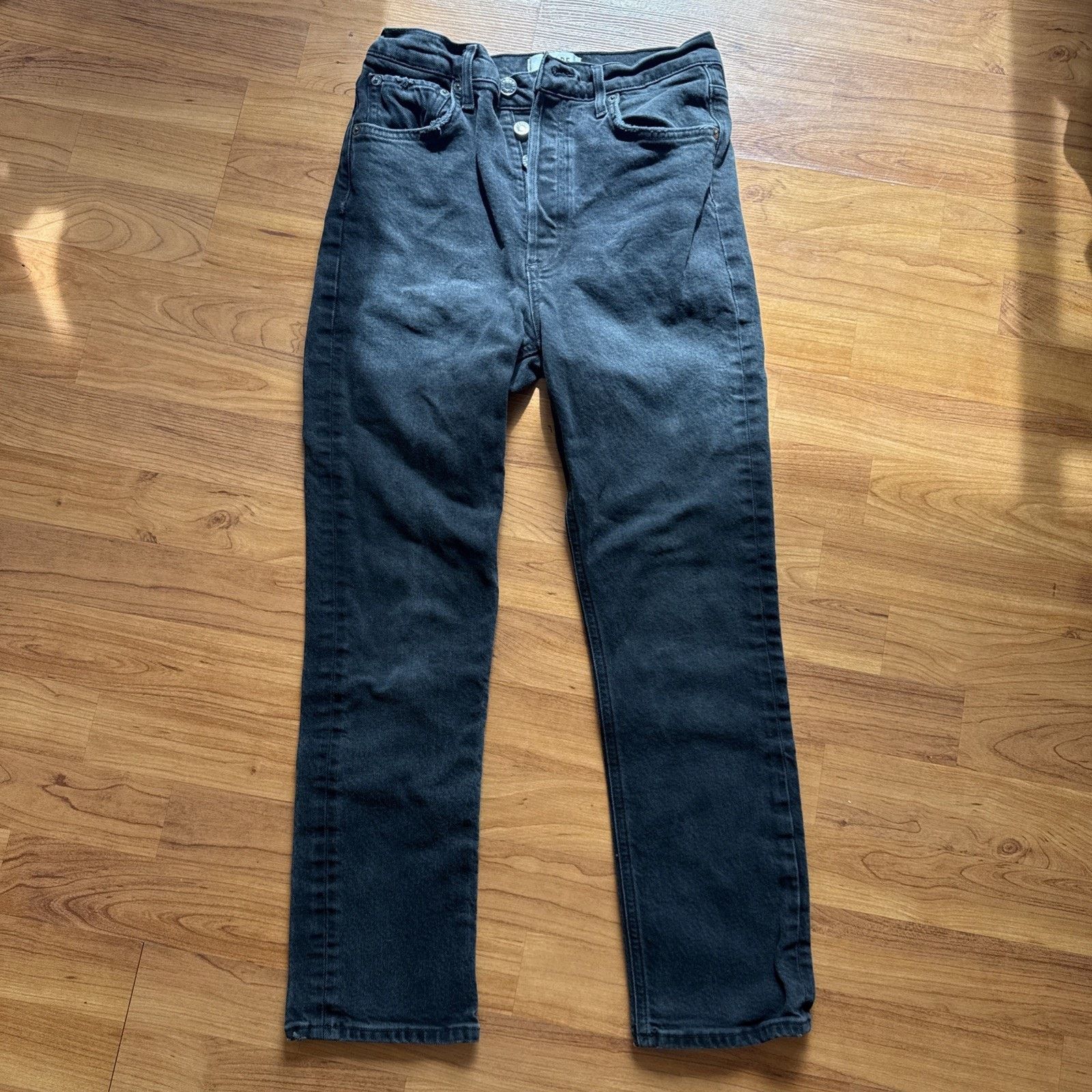 Agolde AGOLDE Womens Size 26 Black Riley High Rise Straight Leg Size 26" / US 2 / IT 38 - 1 Thumbnail