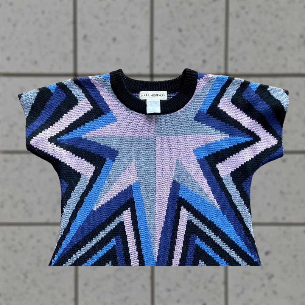 Mara Hoffman Mara Hoffman Sweater Dress Womens Size S Wool Blend Geometric Blue Short Sleeve Pullover Knit Dress Classic Fall Winter Mens? Size S / US 4 / IT 40 - 1 Thumbnail