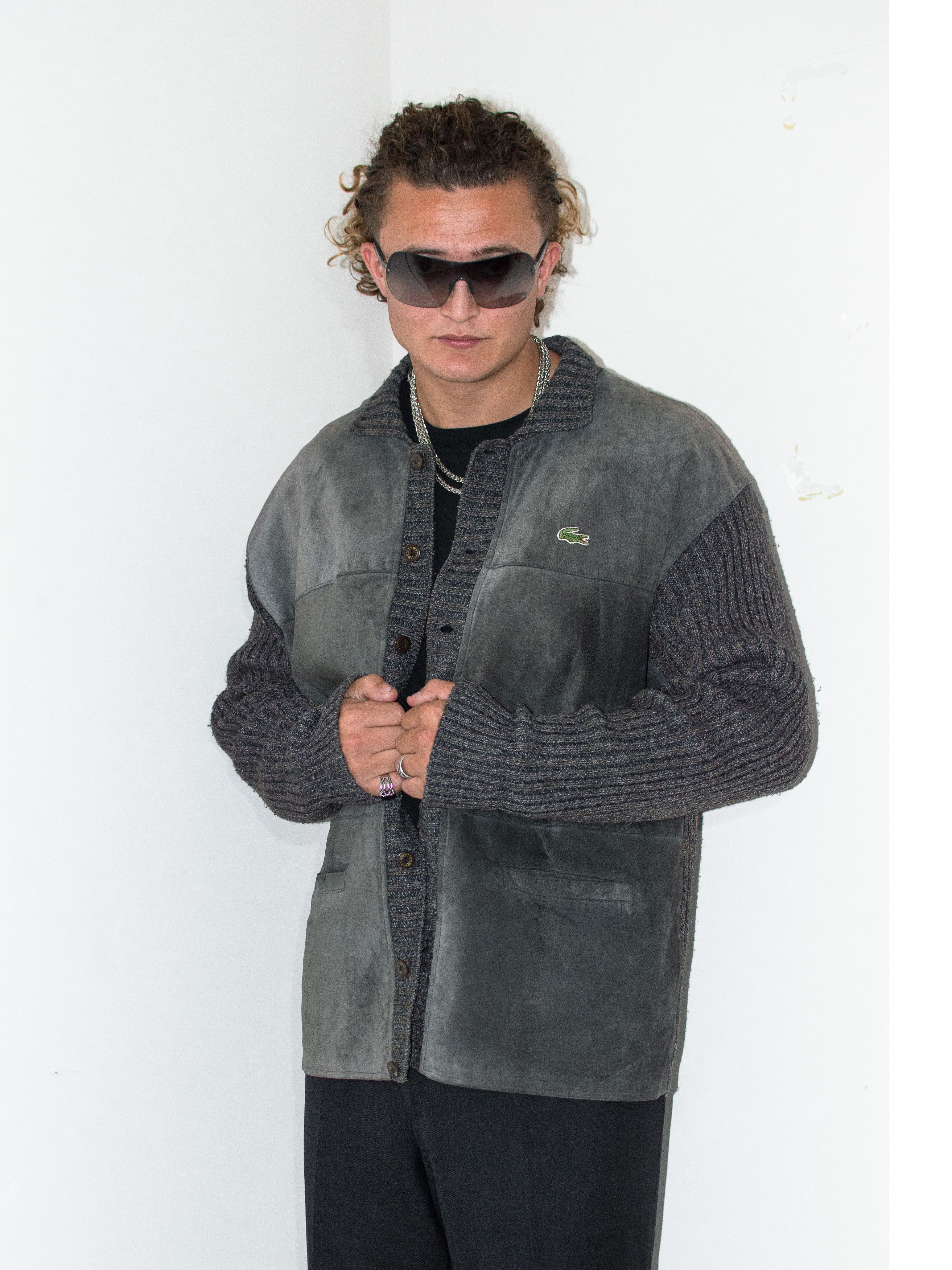 Designer × Lacoste × Vintage Vintage 90s Grey Khaki Pork Leather Lacoste Cardigan Size US XL / EU 56 / 4 - 3 Thumbnail