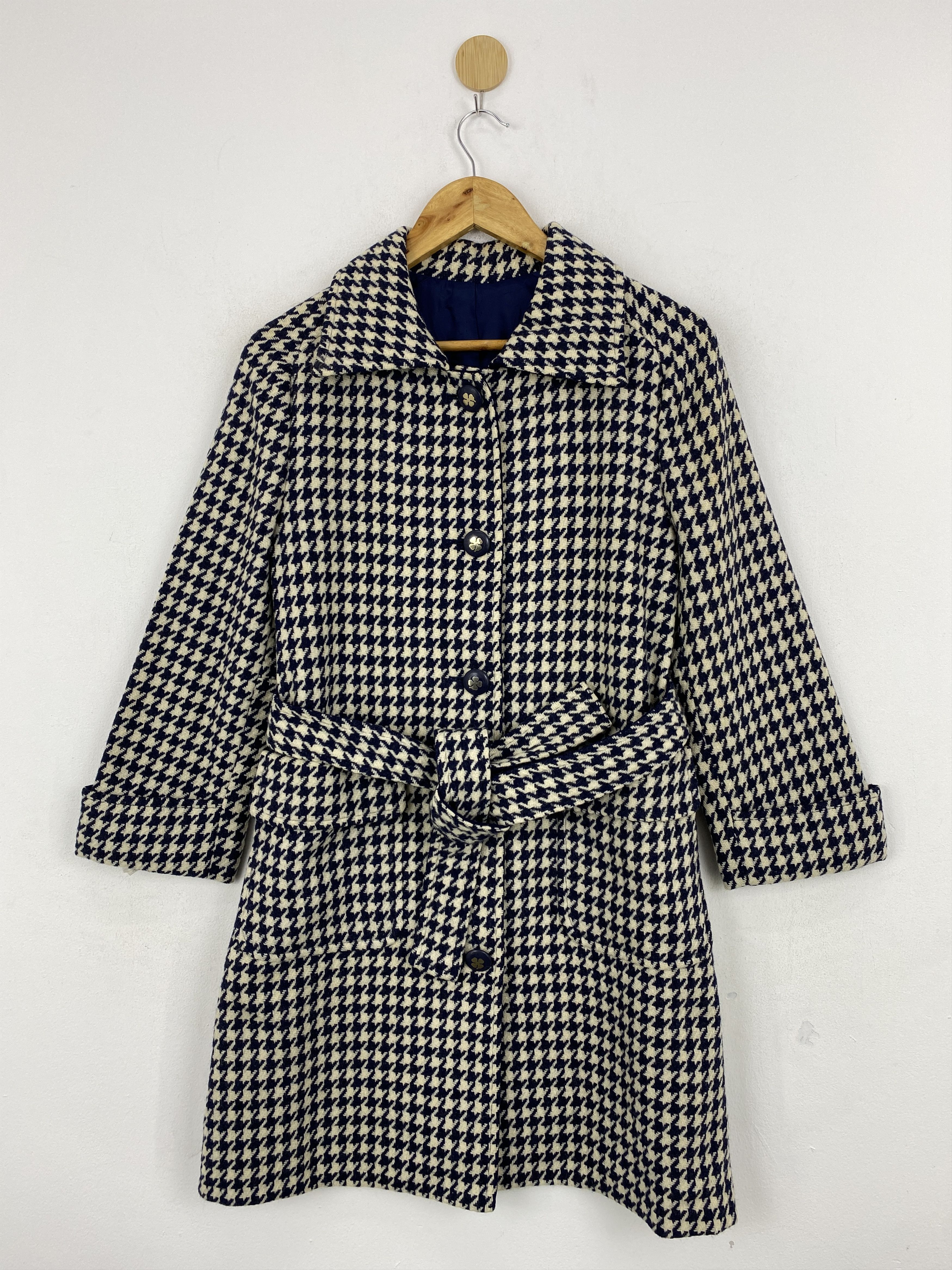 Japanese Brand Vintage Twenty Two Up Ladies Belted Blue White Coat JA0064 Size S / US 4 / IT 40 - 1 Thumbnail