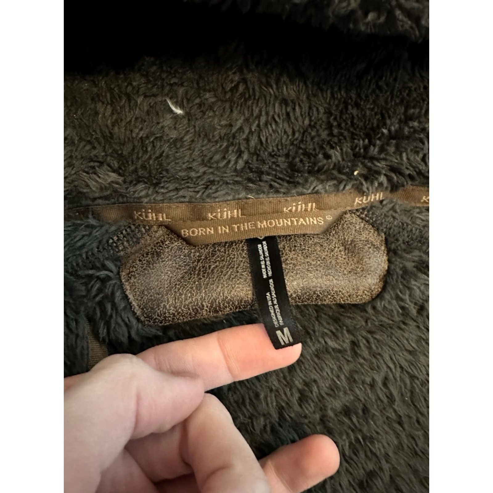 Vintage Kuhl Flight Jacket Hoodie Women M Sherpa Fleece Zip Up Distress Charcoal With Brown Trim Size M / US 6-8 / IT 42-44 - 5 Thumbnail