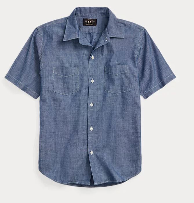 image of Rrl Ralph Lauren Indigo Chambray Short Sleeve Workshirt, Men's (Size Large)