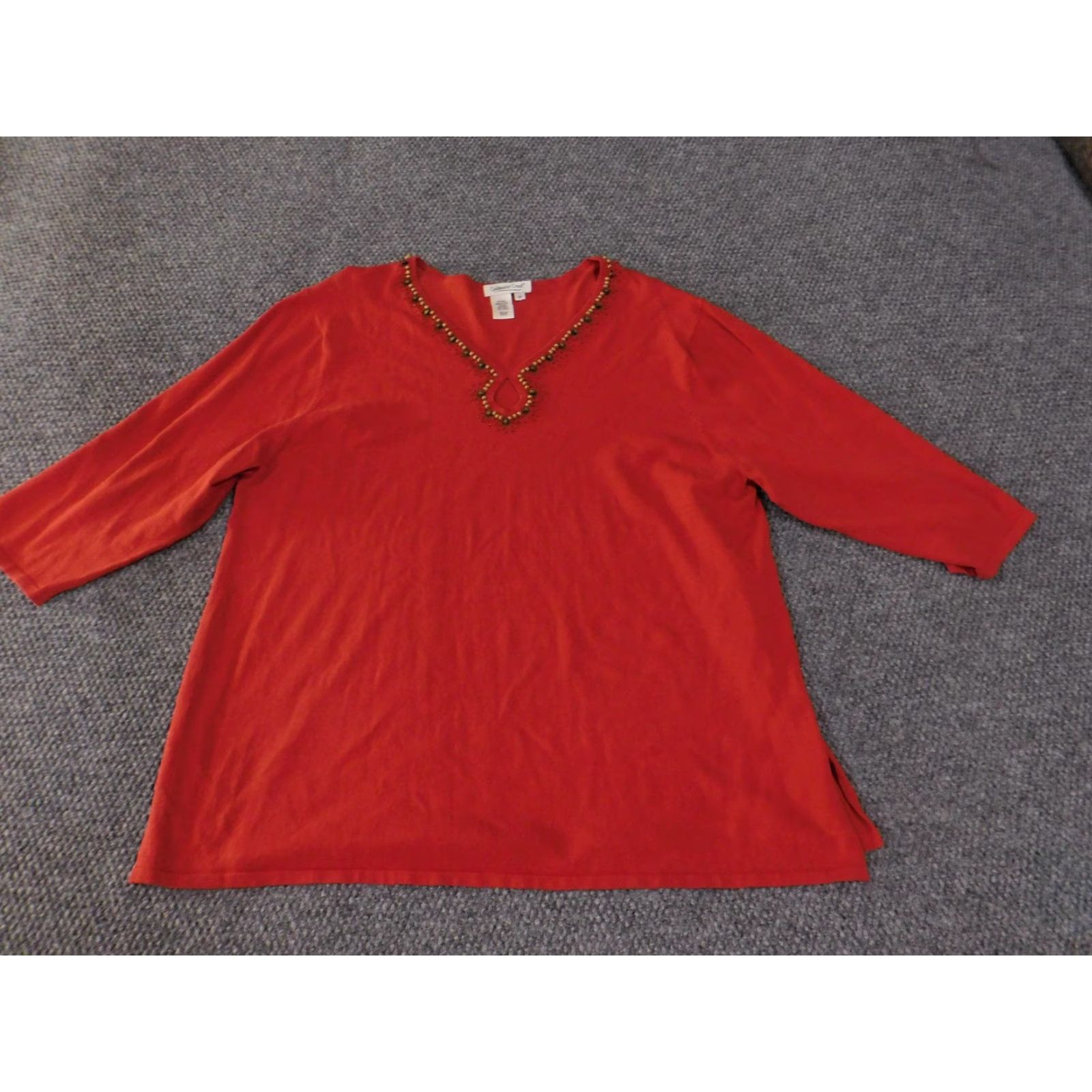 Coldwater Creek VINTAGE? No. Coldwater Creek Sweater Womens 3X Red Beaded Neck Silk Blend 3/4 Sleeve Pullover Size XXL / US 16-18 / IT 52-54 - 2 Thumbnail