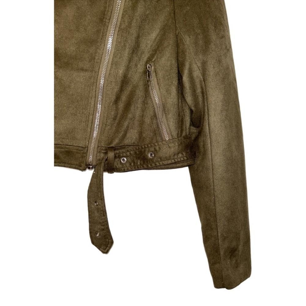 Designer Missguided l Faux Suede Olive Green Moto Jacket Size 2 Size XS / US 0-2 / IT 36-38 - 5 Thumbnail