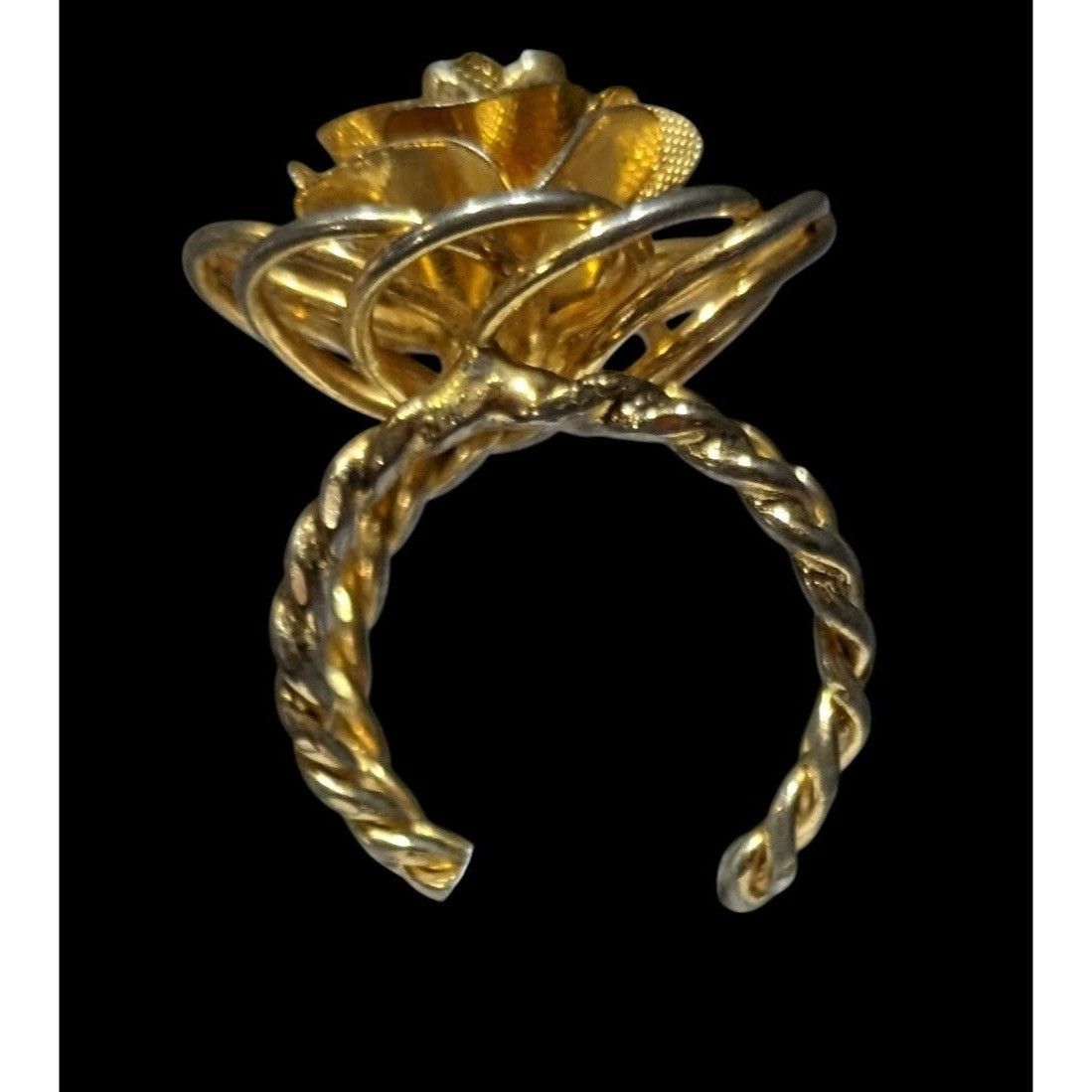 Other Vintage Fantasy Rose Floral Gold Tone Open Ring Size ONE SIZE - 4 Thumbnail