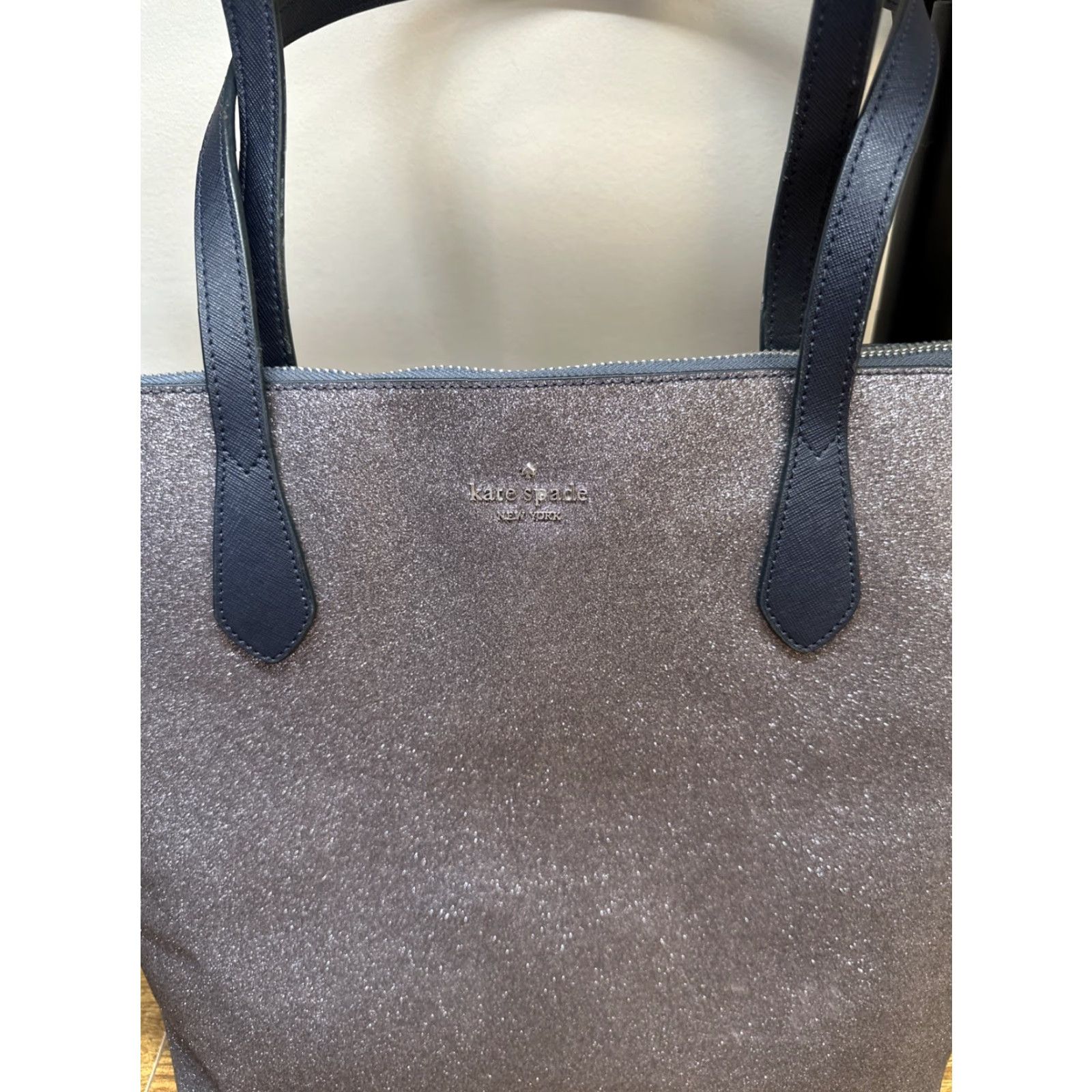 Vintage Kate Spade Bag Glitter Blue Large Joeley Tote 12" x 17" x 6" Metallic Silver Size ONE SIZE - 4 Thumbnail