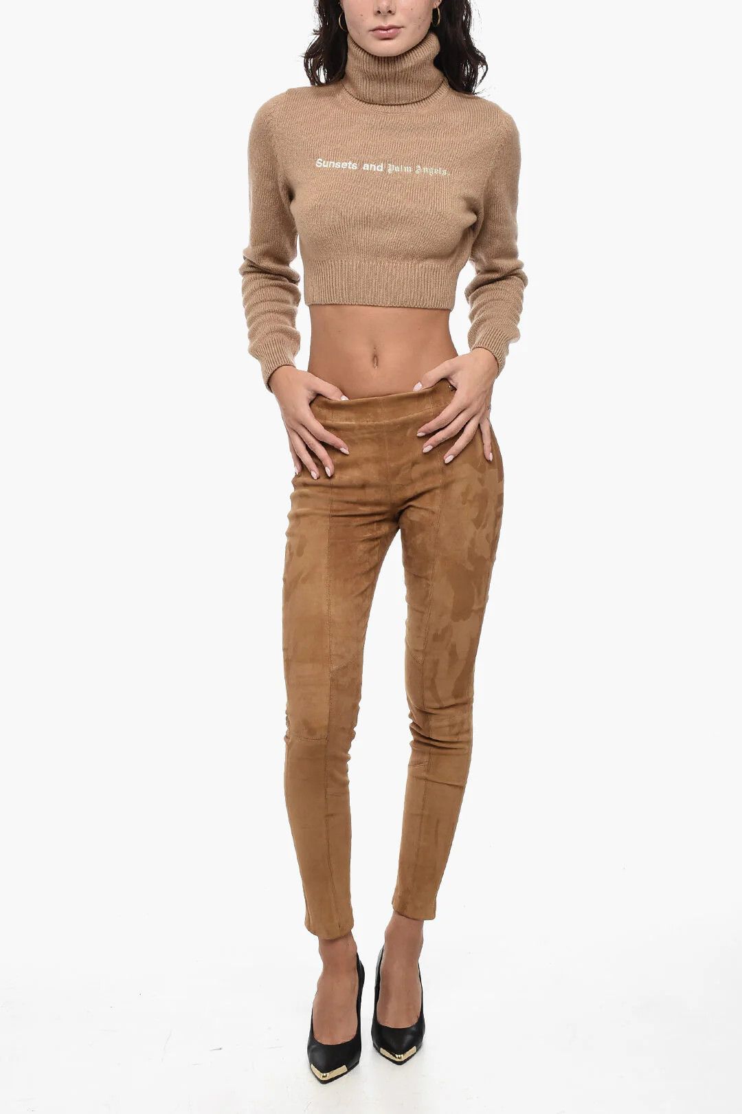 Palm Angels og1mm0326 High-Neck Cropped Sweater in Beige Size M / US 6-8 / IT 42-44 - 4 Thumbnail