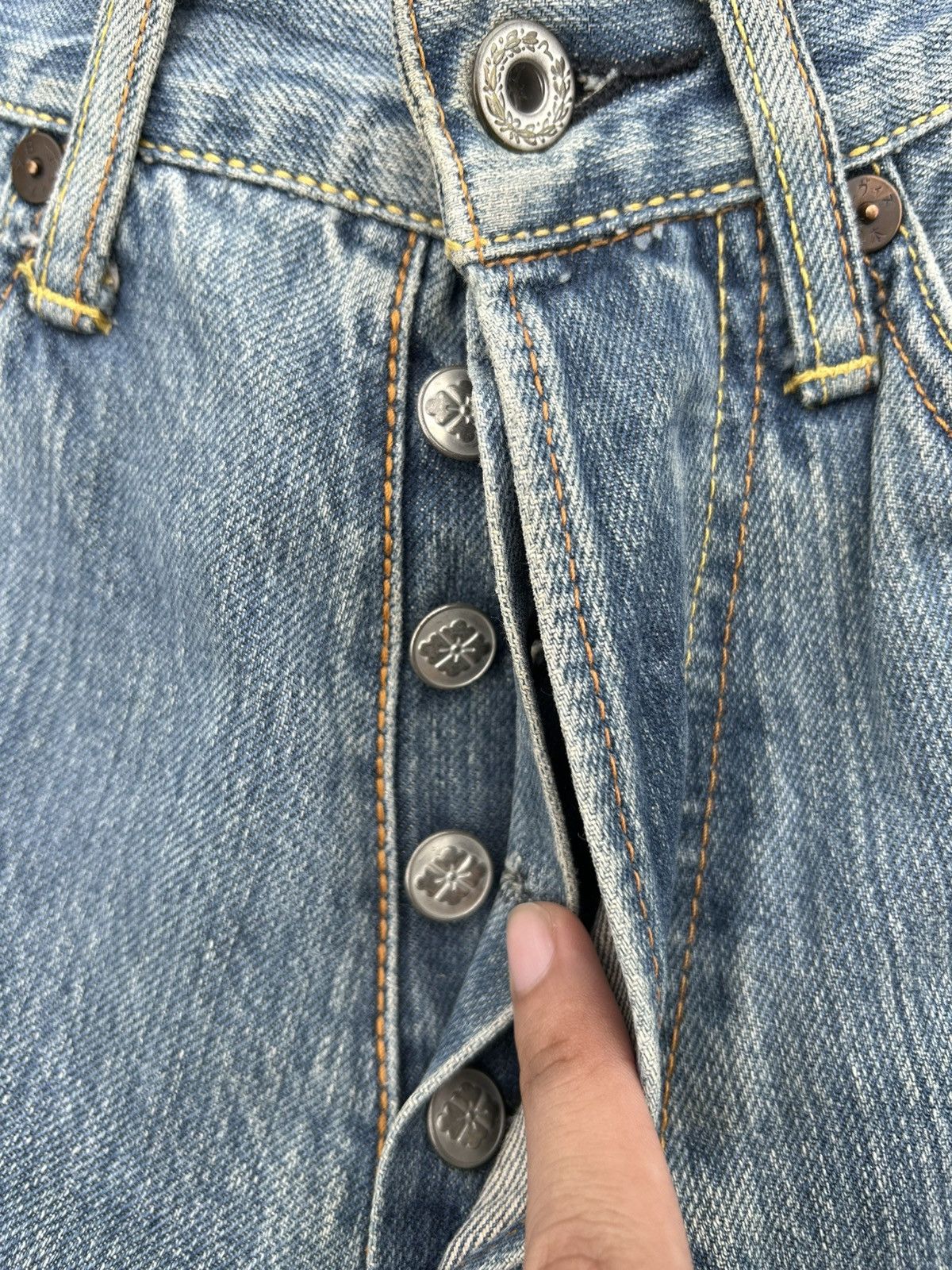 Japanese Brand × Kapital × Vintage Evisu Selvedge Distressed Evisu Paris Denim Jeans Size US 30 / EU 46 - 15 Thumbnail
