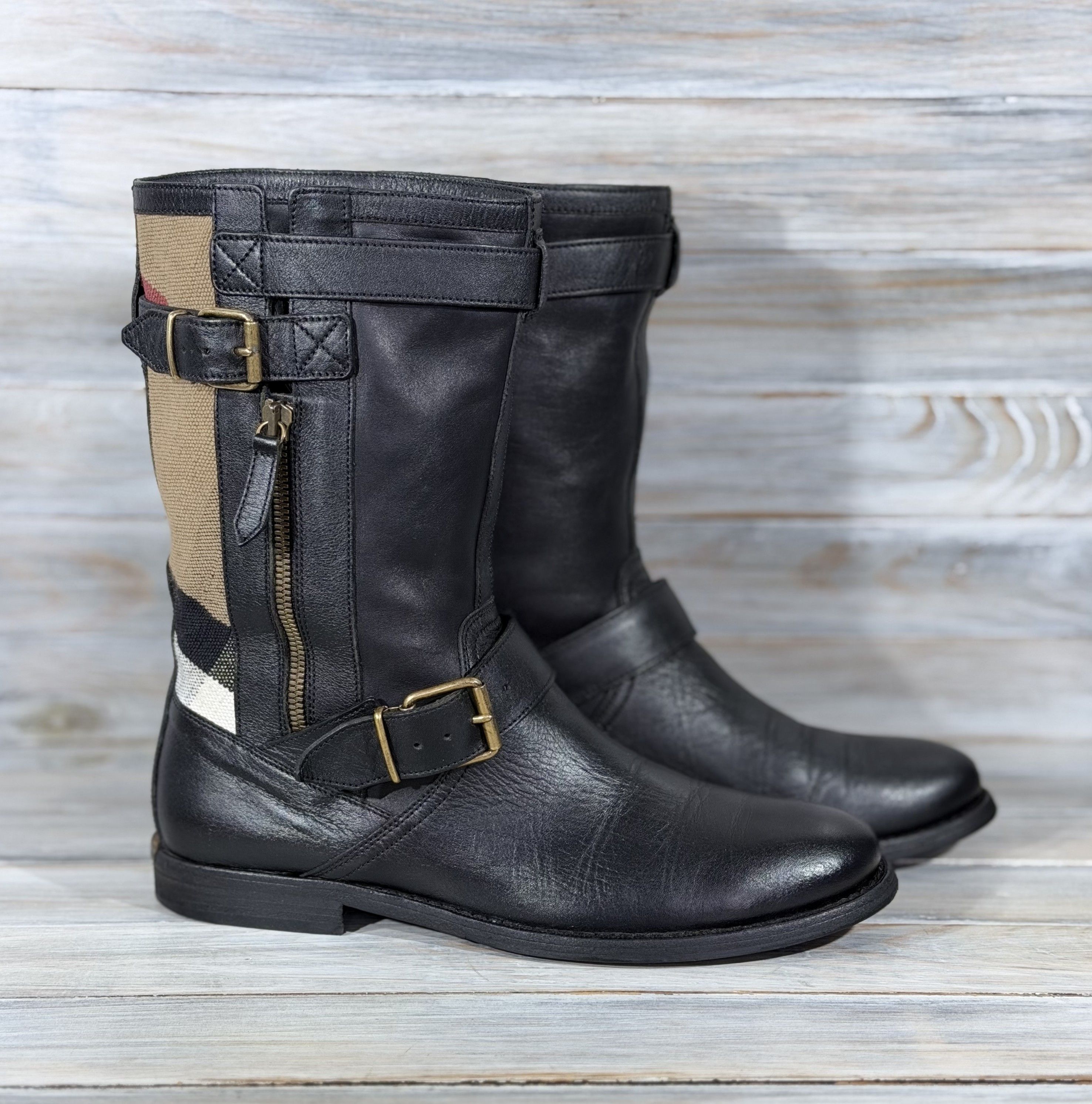 Burberry BURBERRY Nova Check Grantville Biker Leather Boots Italy Size US 8 / IT 38 - 17 Thumbnail