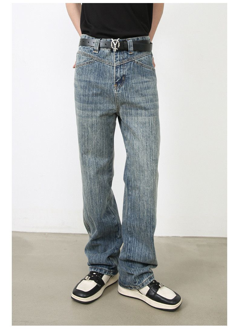 Japanese Brand × Jean Vintage washed distressed dirty striped straight jeans Size US 32 / EU 48 - 2 Thumbnail