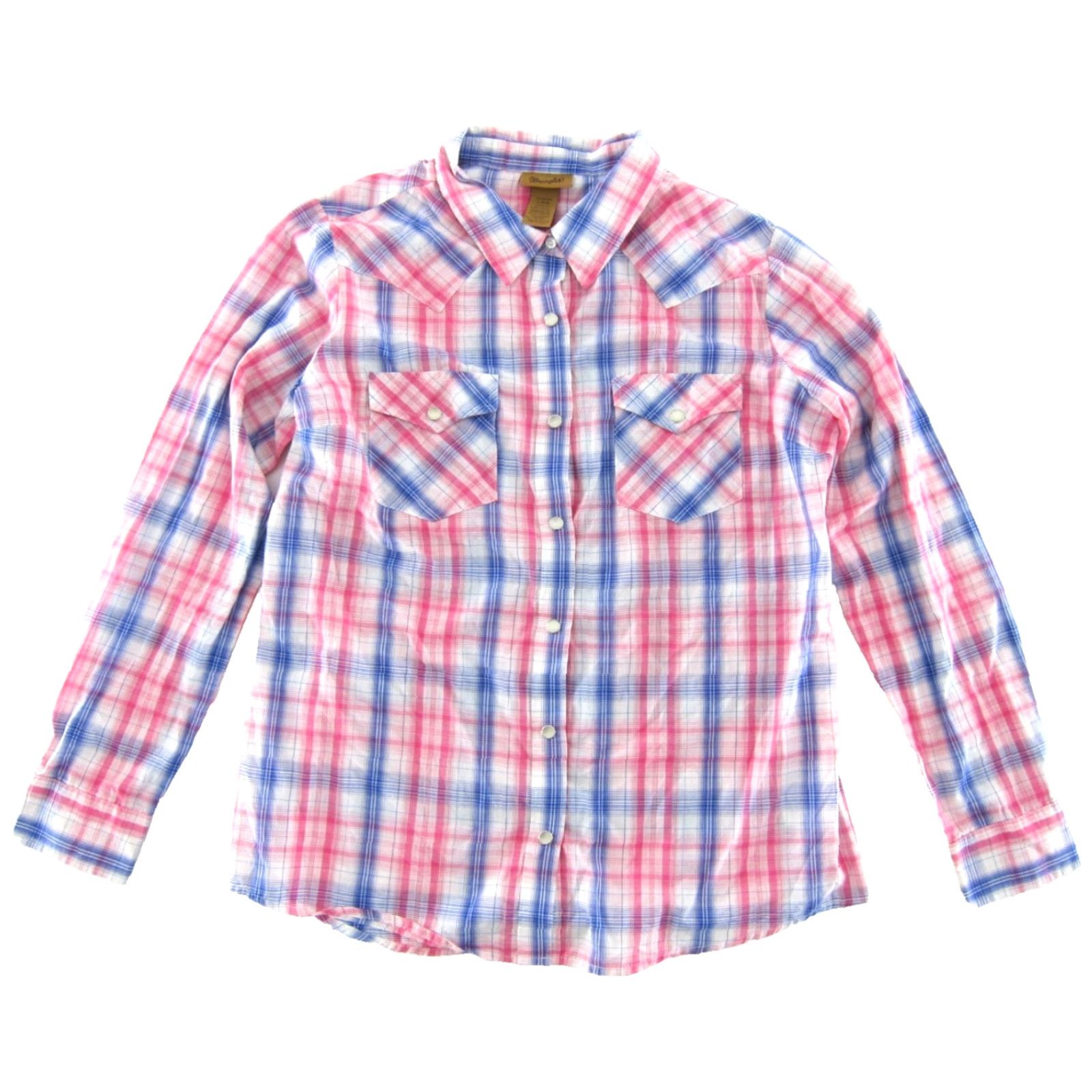 Wrangler Wrangler Shirt Western Cowgirl Blouse L Pink Plaid Long Sleeve Snap Button Cotton Blend Womens Size L / US 10 / IT 46 - 2 Thumbnail