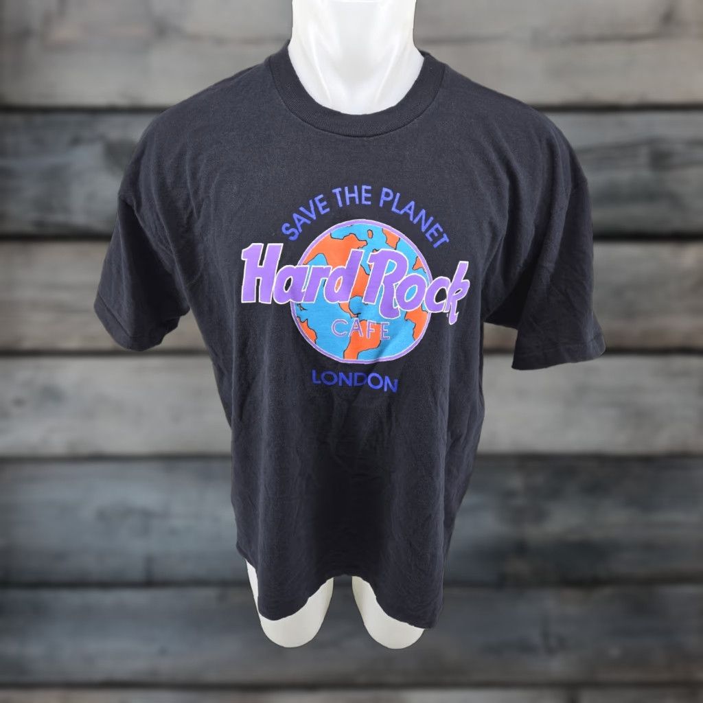 Hard Rock Cafe VINTAGE Hard Rock Cafe London T-Shirt-Save the Planet XL Black Mens Short Sleeve Single Stitch Size US XL / EU 56 / 4 - 1 Thumbnail