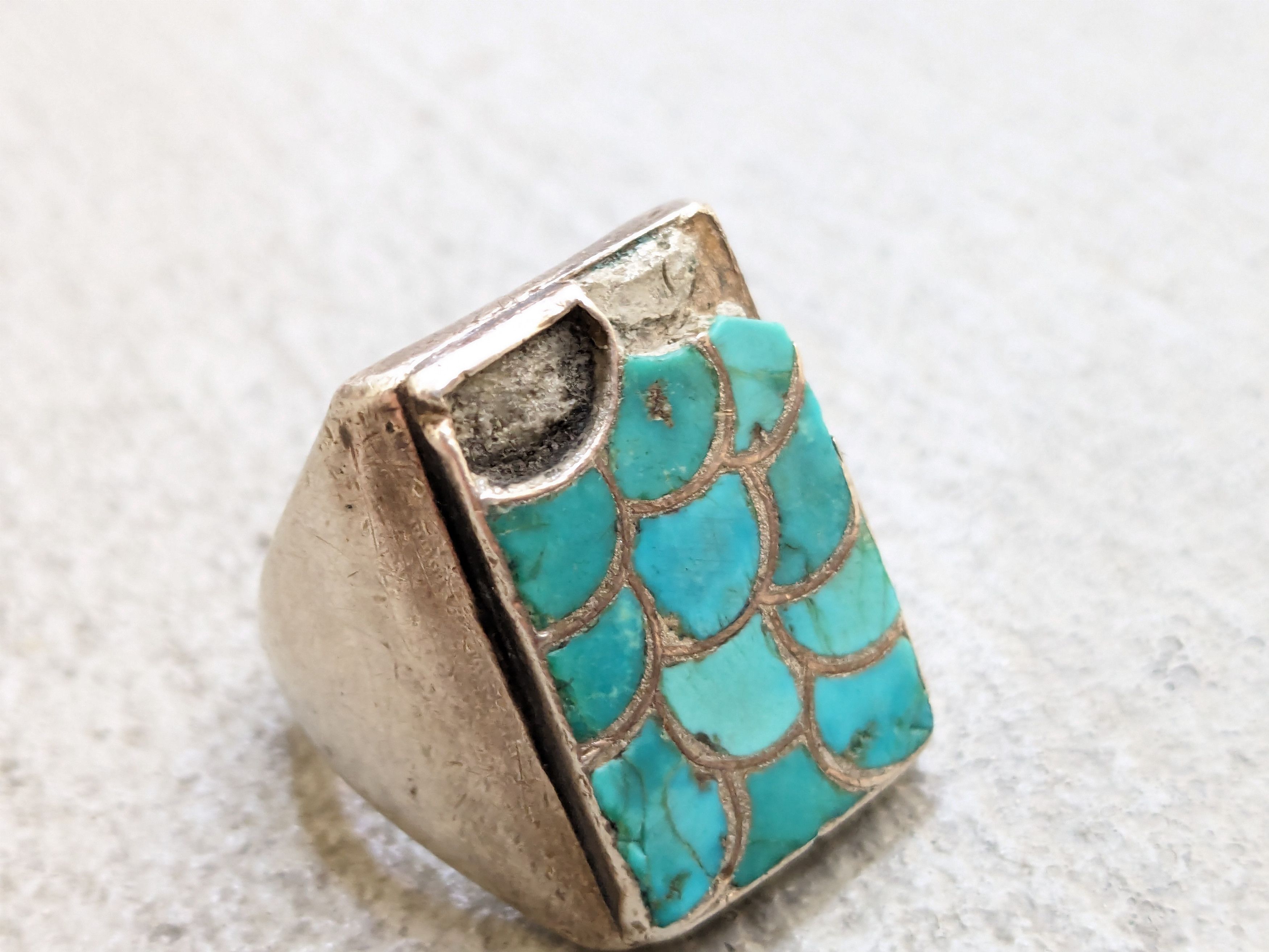 Other Vintage Sterling Silver Ring 11.5 Turquoise Rectangle Modern Size ONE SIZE - 4 Thumbnail