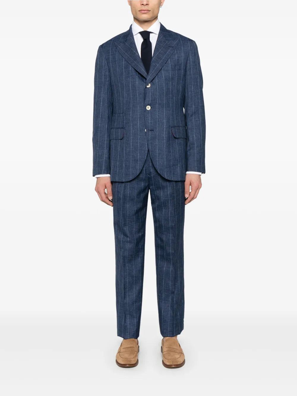 Brunello Cucinelli o1w1db10126 Stripe Suit in Blue Size 48R - 1 Thumbnail