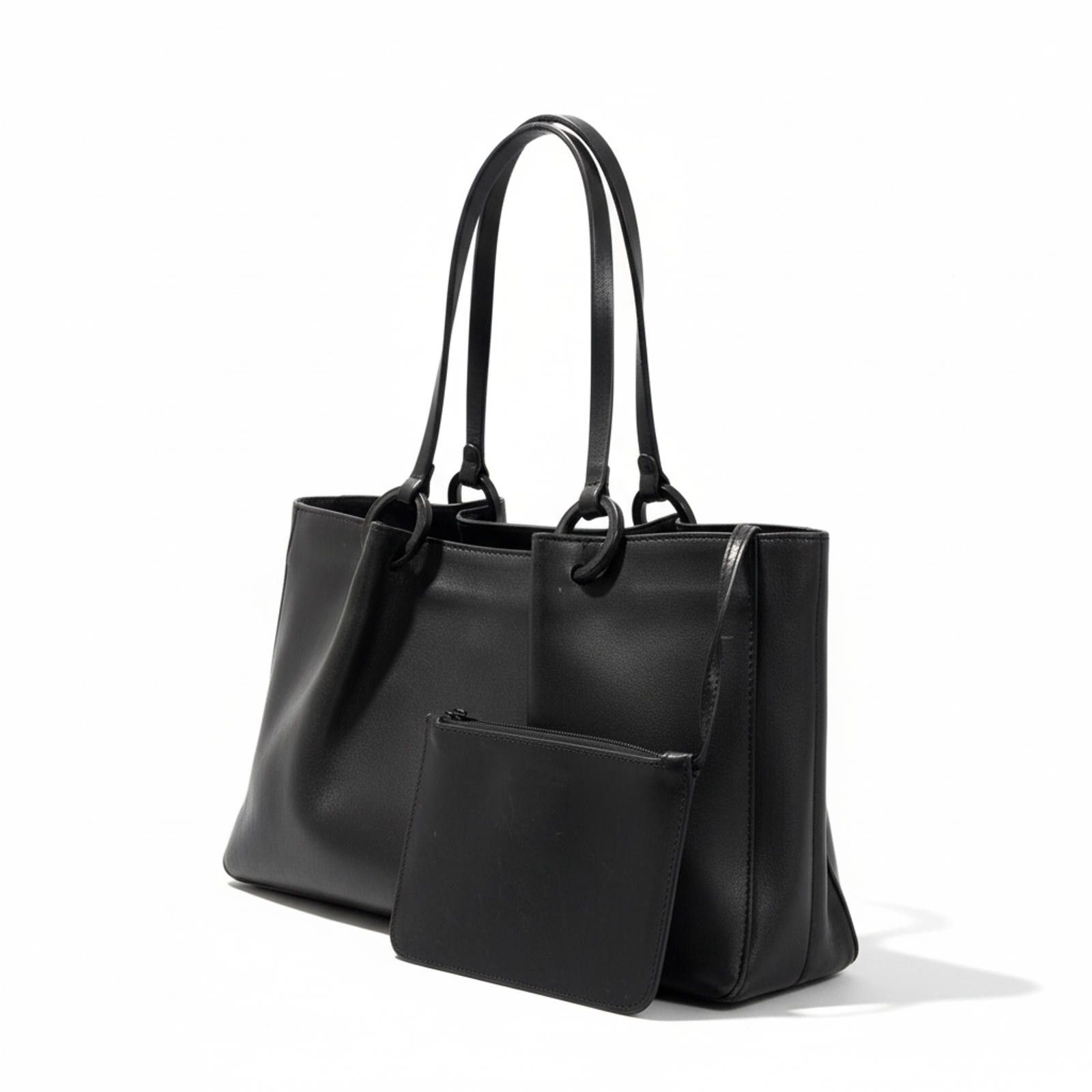 Gucci Gucci - Black Leather Tote Handbag with Removable Pouch Size ONE SIZE - 1 Thumbnail