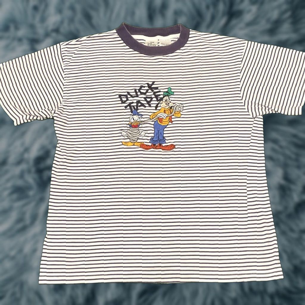 Disney VTG 90s Disney Donald Duck Goofy Duck Tape Striped Shirt M Embroidered Short Sleeve Men Multicolor 90s Theme Shoes? Size US M / EU 48-50 / 2 - 1 Thumbnail