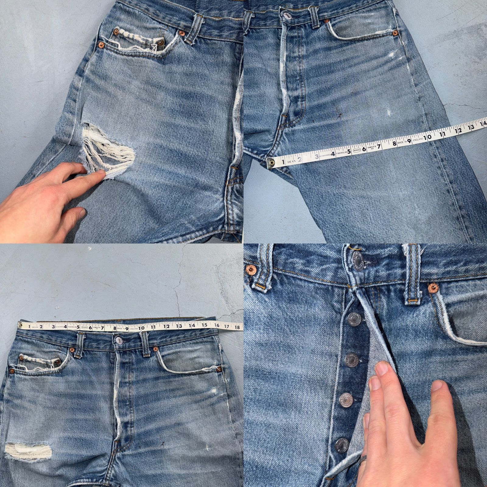 Levi's Levi's 501 Vintage Jeans Straight Regular 34x33 Light Blue USA 90s Men 5-Pocket Denim Cotton Button Closure Size US 34 / EU 50 - 8 Thumbnail