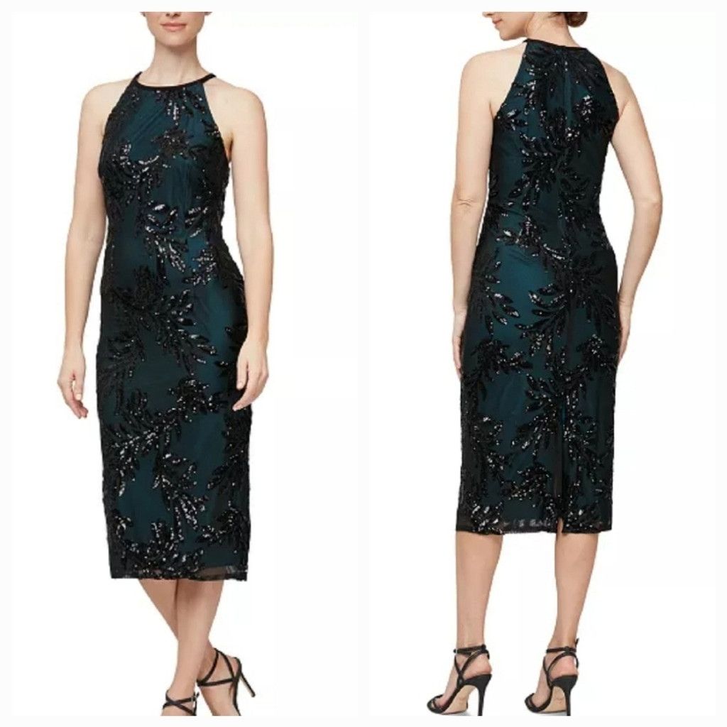 Alex Evenings NWOT Alex & Eve sequined halter midi sheath floral dress 10 Size M / US 6-8 / IT 42-44 - 1 Thumbnail