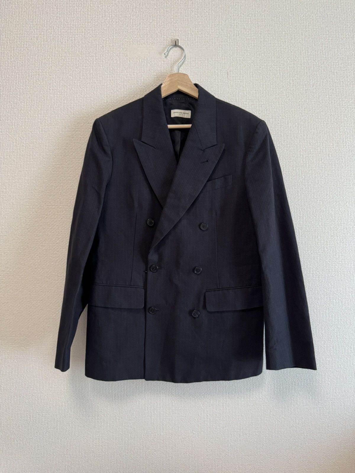 Dries Van Noten DRIES VAN NOTEN Navy Banks Double Breasted Pinstriped Jacket Size 34R - 5 Thumbnail