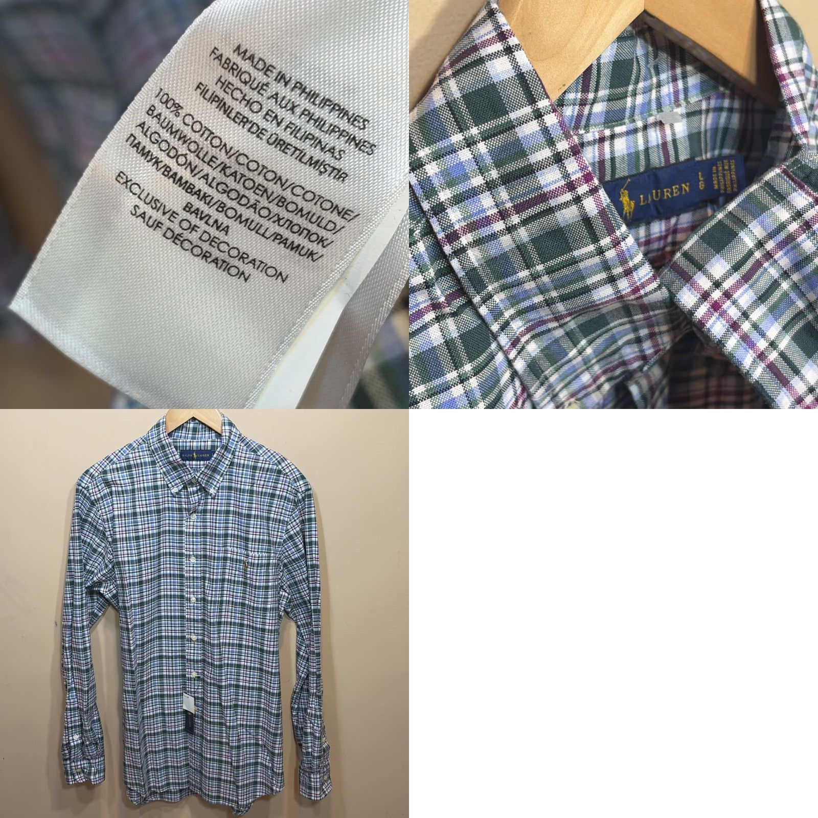 Ralph Lauren Shirts Men's L Green Plaid Button-Down NWT Pocket Pony