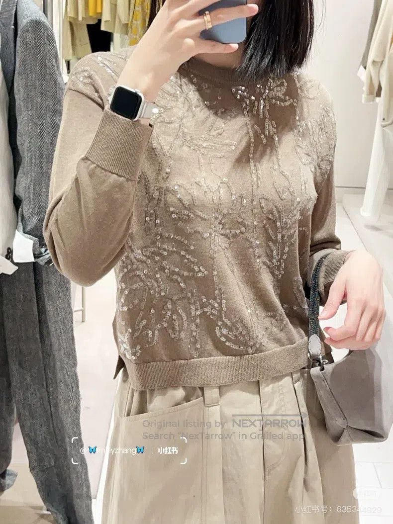 Brunello Cucinelli Brunello Cucinelli Linen embroidered sequin knit top Size XS / US 0-2 / IT 36-38 - 1 Thumbnail