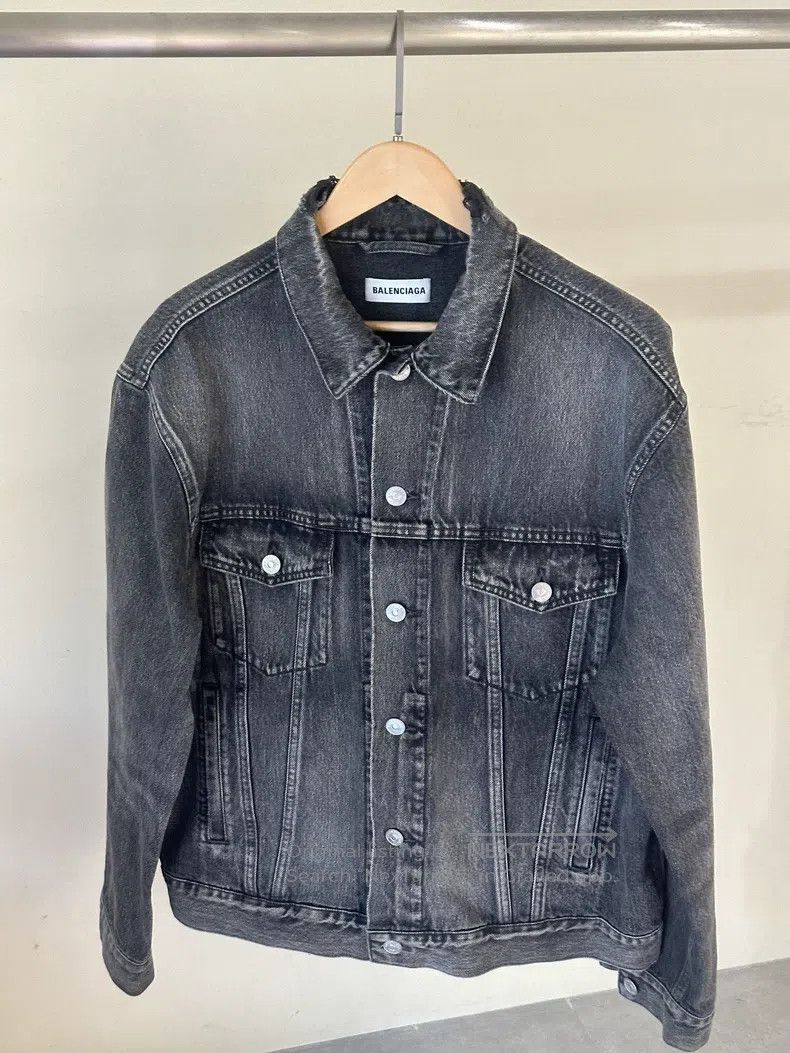 Balenciaga Distressed Collar Ripped Denim Jacket