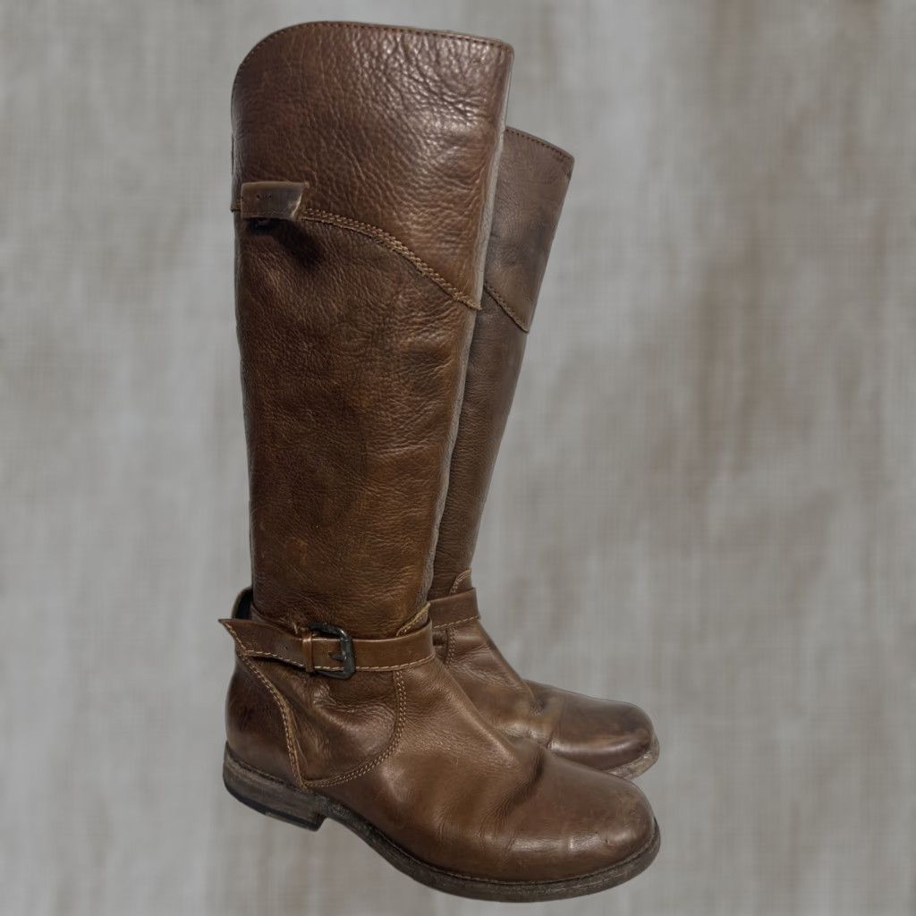 Frye Frye Phillip Riding Boots Brown Leather Womens Size 7 Ankle Zip Flaw Strap Size US 7 / IT 37 - 1 Thumbnail