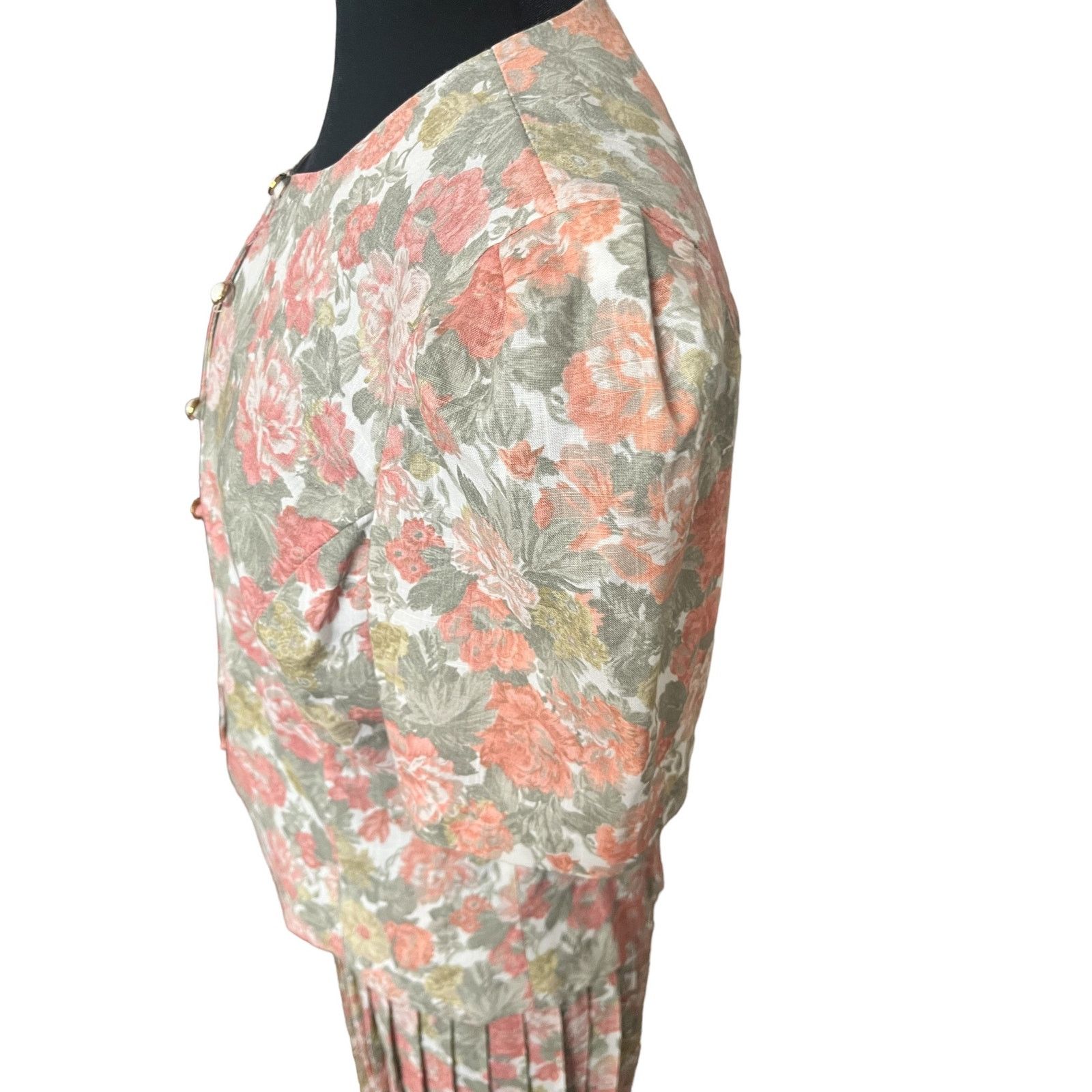 Vintage Vintage 80s Pink White Floral Pleated Top Skirt Set 14 Large Size 36" / US 14 / IT 50 - 7 Thumbnail