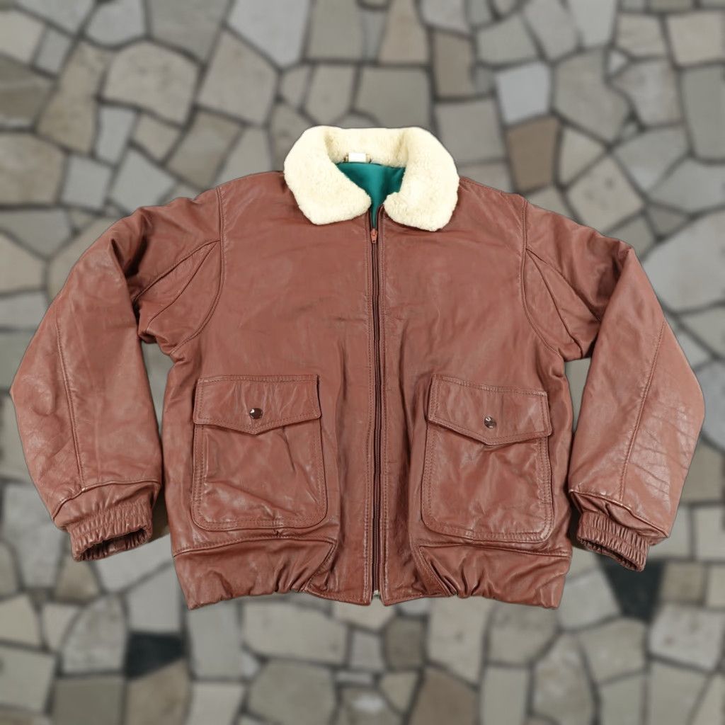 Vintage Vintage Yes LL Bean Jacket Mens Medium Brown Leather Sherpa Aviator Coat Lined 80s Clothing Size US M / EU 48-50 / 2 - 1 Thumbnail
